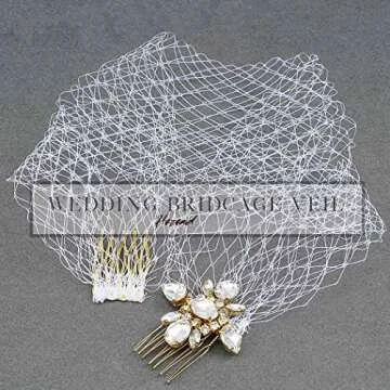 Heread 1920s Bride Wedding Birdcage Veil White Crystal Bridal Headpiece Accessories with Comb for Women and Girls