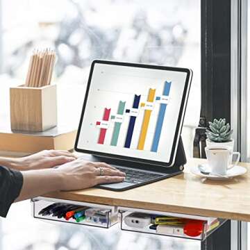 SOUJOY 3 Pack Under Desk Drawer, Self-Adhesive Slide Out Organizer Tray, Plastic Stick On Table Hidden Attachable Drawer Tray for Office Home School Kitchen