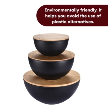 Bamboo Salad Bowls with Wooden Lids - Eco-Friendly Set of 3