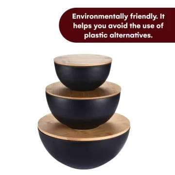Bamboo Salad Bowls with Wooden Lids - Eco-Friendly Set of 3