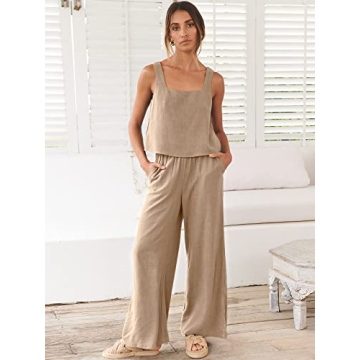 ANRABESS Women's Trendy 2 Piece Linen Outfit for Summer
