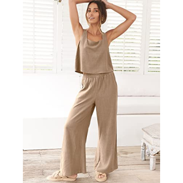 ANRABESS Women's Trendy 2 Piece Linen Outfit for Summer