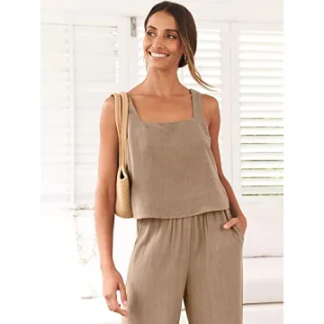 ANRABESS Women's Trendy 2 Piece Linen Outfit for Summer