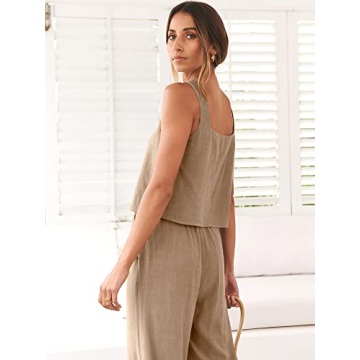 ANRABESS Women's Trendy 2 Piece Linen Outfit for Summer