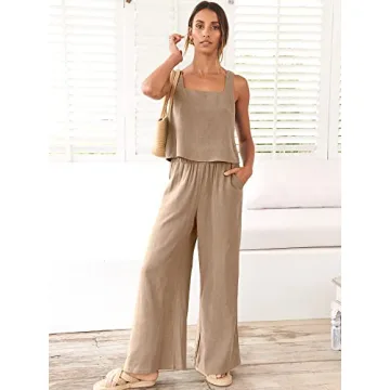 ANRABESS Women's Trendy 2 Piece Linen Outfit for Summer