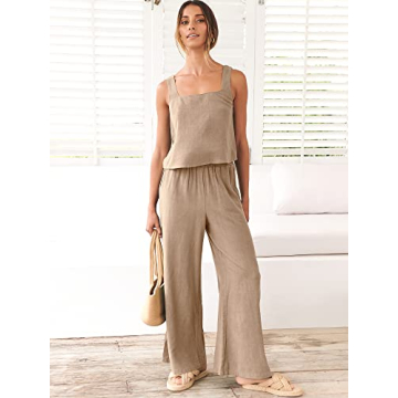 ANRABESS Women's Trendy 2 Piece Linen Outfit for Summer