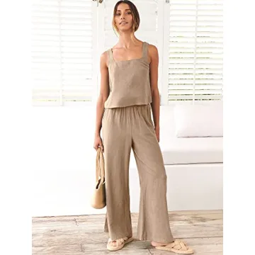 ANRABESS Women's Trendy 2 Piece Linen Outfit for Summer