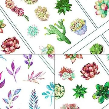 Leinuosen 18 Sheets Plant Decorative Stickers Cactus Leaves Flowers Stickers Succulent Plant Craft Labels for Scrapbooking Stationery Bullet Journals