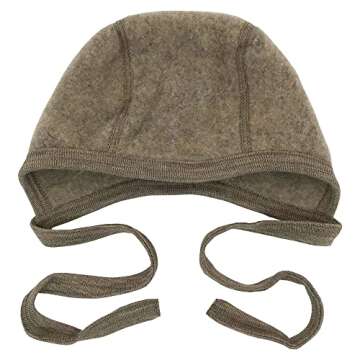 Newborn Baby Bonnet: Infant Ear Protection Hat Pilot Cap, 0-6 Months, Organic Merino Wool Fleece (Wa...