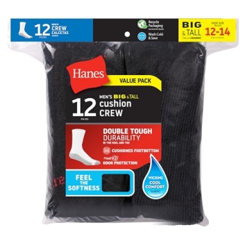 Hanes Double Crew Socks Pack of 12 for Big & Tall