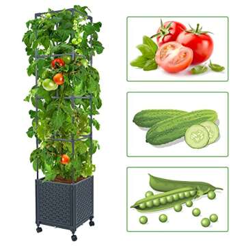 LINEX Raised Garden Bed Planter Box with Trellis, 56.7” Tomato Planters for Climbing Plants Vegeta...
