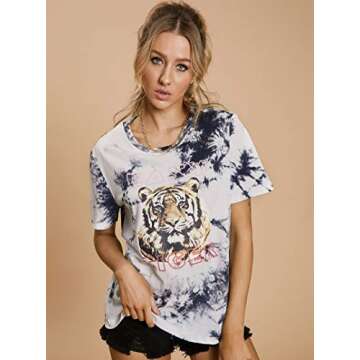 SOFIA'S CHOICE Women Tie dye Graphic Tee Shirt for Women Teen Girls Long Sleeve Casual Funny Cute T Shirt Top (A3-Black&White Tie dye01, Medium)