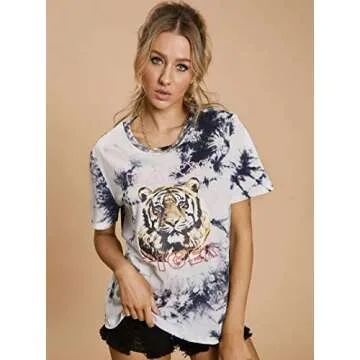 SOFIA'S CHOICE Women Tie dye Graphic Tee Shirt for Women Teen Girls Long Sleeve Casual Funny Cute T Shirt Top (A3-Black&White Tie dye01, Medium)