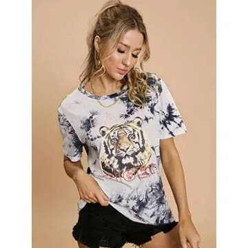 SOFIA'S CHOICE Women Tie dye Graphic Tee Shirt for Women Teen Girls Long Sleeve Casual Funny Cute T Shirt Top (A3-Black&White Tie dye01, Medium)