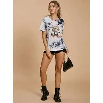 SOFIA'S CHOICE Women Tie dye Graphic Tee Shirt for Women Teen Girls Long Sleeve Casual Funny Cute T Shirt Top (A3-Black&White Tie dye01, Medium)