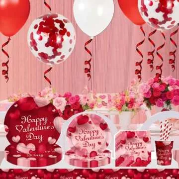 Valentine's Day Supplies Tableware Set Include Valentine's Day Plates, Napkins, Cups Straws for Valentine's Day Wedding Anniversary Decorations Serves 10