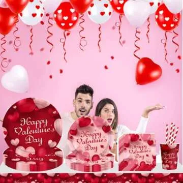 Valentine's Day Supplies Tableware Set Include Valentine's Day Plates, Napkins, Cups Straws for Valentine's Day Wedding Anniversary Decorations Serves 10