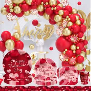 Valentine's Day Supplies Tableware Set Include Valentine's Day Plates, Napkins, Cups Straws for Valentine's Day Wedding Anniversary Decorations Serves 10
