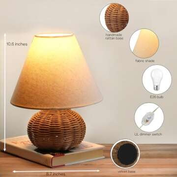 Dimmable Boho Table Lamp - Eco-Friendly Rattan Design