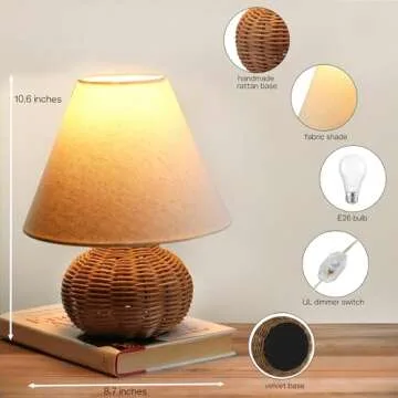 Dimmable Boho Table Lamp - Eco-Friendly Rattan Design