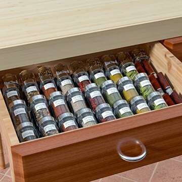 Sezanrpt Acrylic Spice Drawer Organizer Rack Adjustable From 12 Inch to 24 Inch Wide, 4 Tier Spice Organizer Shelf for Kitchen Drawer Display, Kitchen Spice Rack Tray for Drawer