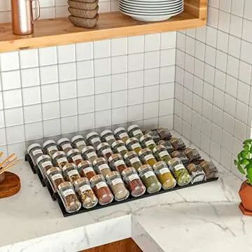 Sezanrpt Acrylic Spice Drawer Organizer Rack Adjustable From 12 Inch to 24 Inch Wide, 4 Tier Spice Organizer Shelf for Kitchen Drawer Display, Kitchen Spice Rack Tray for Drawer