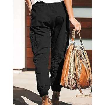 Avanova Women's Cargo Pants with Pockets Casual Loose Drawstring Waist Long Pants Black Small