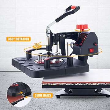 CREWORKS Heat Press Machine, 15x15 Inch T Shirt Transfer Press with 5in1 Plate Cap Mug Set, 360 Swin...