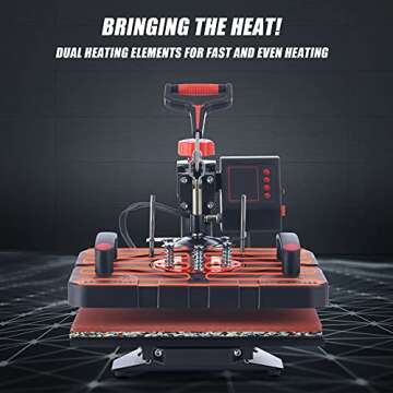 CREWORKS Heat Press Machine, 15x15 Inch T Shirt Transfer Press with 5in1 Plate Cap Mug Set, 360 Swing Away Sublimation Heat Press for Hats T Shirts Vinyl Mugs Cups Shoes for Home & Commercial Use