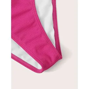 Floerns Women's High Waist Solid Bikini Buckle Front Two Piece Swimsuit Hot Pink S