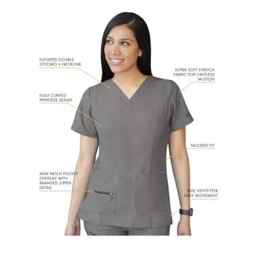 Adar Uniforms, Pro Heather Breakthrough Plus Scrub Set For Women - Enhanced V-Neck Top & Multi Pocket Pants - 4400H - Heather Grey - M