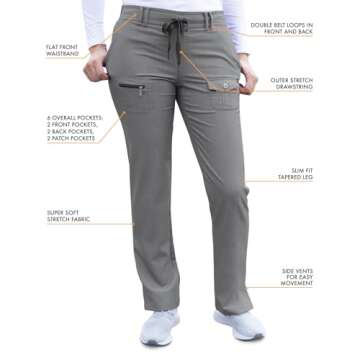 Adar Uniforms, Pro Heather Breakthrough Plus Scrub Set For Women - Enhanced V-Neck Top & Multi Pocket Pants - 4400H - Heather Grey - M