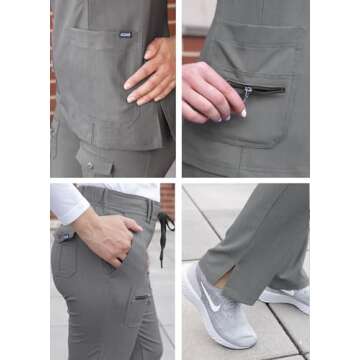 Adar Uniforms, Pro Heather Breakthrough Plus Scrub Set For Women - Enhanced V-Neck Top & Multi Pocket Pants - 4400H - Heather Grey - M