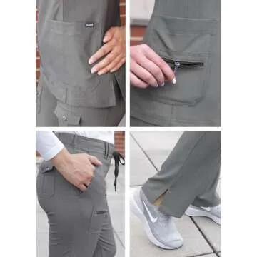 Adar Uniforms, Pro Heather Breakthrough Plus Scrub Set For Women - Enhanced V-Neck Top & Multi Pocket Pants - 4400H - Heather Grey - M