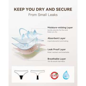 TIICHOO Period Underwear for Women Sexy Lace Thong Period Panties Light Flow Leak Proof Underwear Pack of 6(Large,Black)