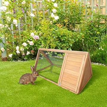 Pawhut 46" x 24" Wooden A-Frame Outdoor Rabbit Cage Small Animal Hutch with Outside Run & Ventilatin...
