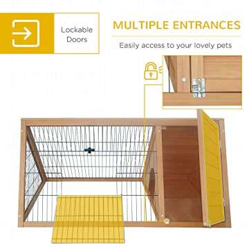 Pawhut 46" x 24" Wooden A-Frame Outdoor Rabbit Cage Small Animal Hutch with Outside Run & Ventilating Wire, Yellow