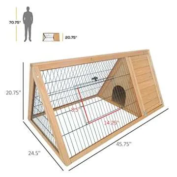Pawhut 46" x 24" Wooden A-Frame Outdoor Rabbit Cage Small Animal Hutch with Outside Run & Ventilating Wire, Yellow