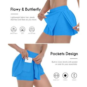 QooNoo 2 in 1 Athletic Shorts for Women Flowy Running Butterfly Shorts with Pockets High Elastic Gym...