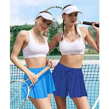 QooNoo 2 in 1 Athletic Shorts for Women Flowy Running Butterfly Shorts with Pockets High Elastic Gym Shorts Workout Tennis Skorts (Blue,X-Small)