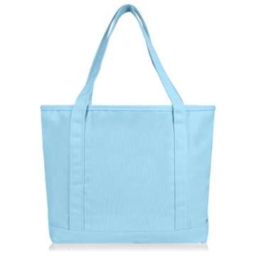 DALIX 20" Solid Color Cotton Canvas Shopping Tote Bag in Light Blue