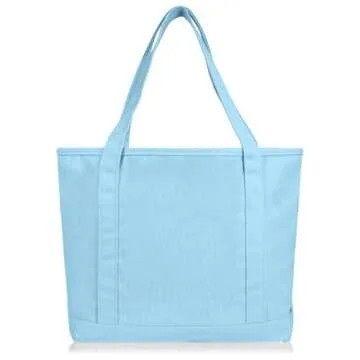 DALIX 20" Solid Color Cotton Canvas Shopping Tote Bag in Light Blue