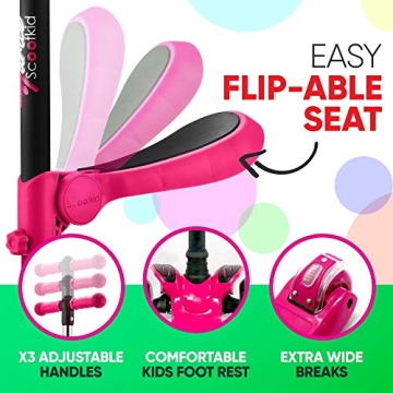 Hurtle Kids Scooter - Adjustable, LED Lights, & Foldable Seat