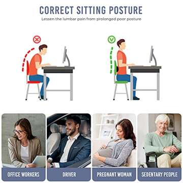 Tusscle Lumbar Support Pillow for Office Chair Car, D-Shaped Lumbar Roll Back Support for Lower Back Pain Relief, Ergonomic Lumbar Back Cushion with Removable Strap and Cover