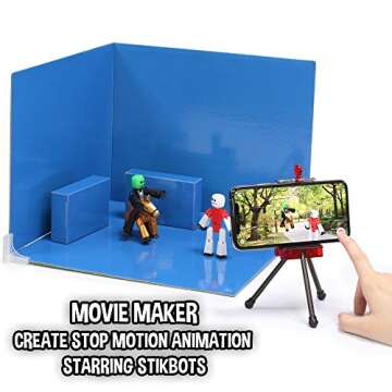 StikBot Zanimation Studio with Pet - Includes 2, 1 Horse, 1 Phone Stand and 1 Reversible Backdrop - in Eco-Friendly Packaging
