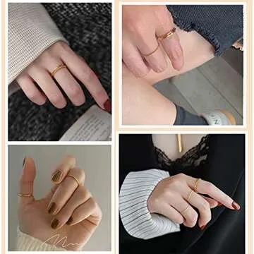 TOBENY 8PCS Gold Plated Stacking Rings for Women