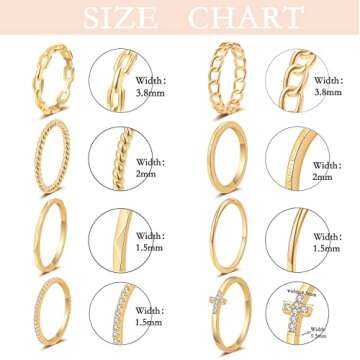 TOBENY 8PCS Gold Plated Stacking Rings for Women