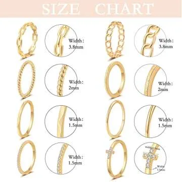 TOBENY 8PCS Gold Plated Stacking Rings for Women