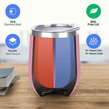 DOMICARE Stainless Steel Wine Tumbler Bulk with Lid, Personalized Insulated Tumblers Set, 12oz Trave...