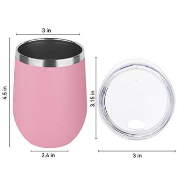 DOMICARE Stainless Steel Wine Tumbler Bulk with Lid, Personalized Insulated Tumblers Set, 12oz Travel Coffee Cups Pack of 4, Pink